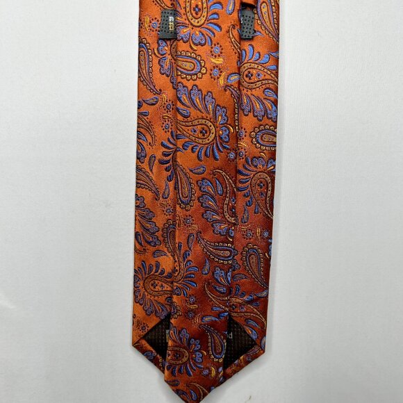 Blair Underwood Mens Neck Tie 3 ½” Rust Orange & Blue Paisley 100% Silk Handmade - Picture 5 of 10